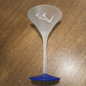 Vintage Grey Goose Vodka Frosted Martini Glass Blue Speckled Base 7.5"x4.25"